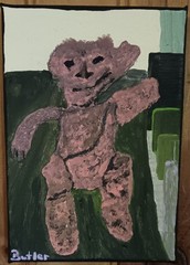 Scraps the Meat Bear 4×6″ Canvas Painting Signed By Leland Butler – Goth Art