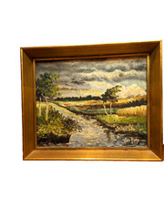 Sig Original Oil On Canvas Impressionist Painting Landscape water feature Rahr