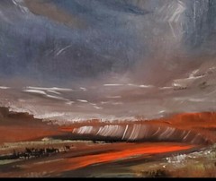 Original Painting Stormy Red Orange Abstract Canyon Landscape Art 24” Signed