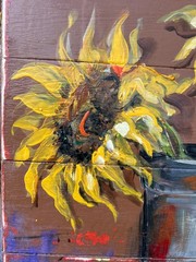 Artist Signed JO Floral Still Life Landscape Oil Painting Sunflowers Flowers Art