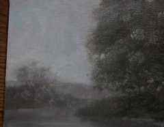 Landscape Oil Painting Canvas Board Tree River Country Gray Lake Art