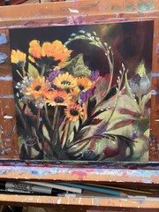 Original sunflower Still Life Painting floral Rose Realism Art bouquet USA EAE
