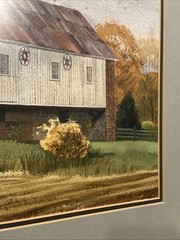 1982 Kinley Shogren White & Brick Orig Barn Ohio Watercolor Painting