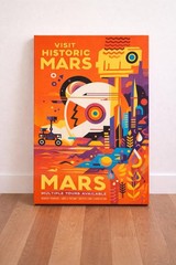 Visit Historic Mars Retro Futuristic Space Travel Art Poster On Canvas