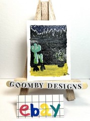 Desert Night ACEO Original Painting Outsider Art Folk Art Miniature OOAK Canvas
