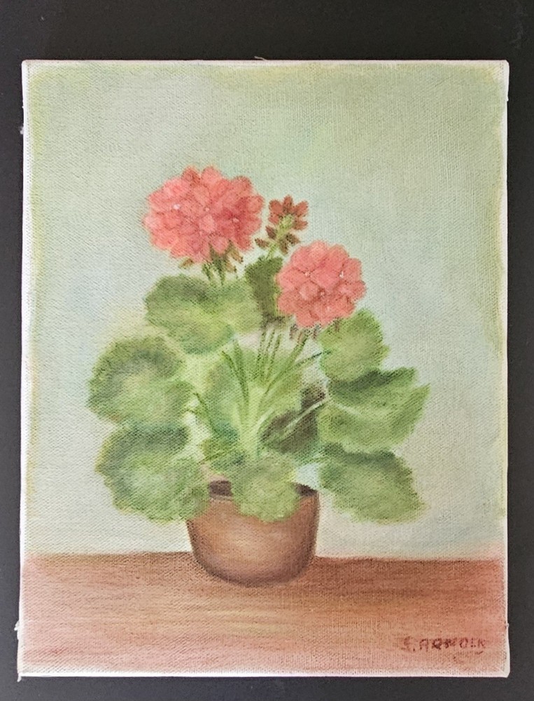 E. Artwork Original Signed Still Life Floral Painting on Canvas 10×8 in