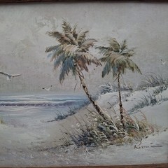 Vintage Original Beach Seascape Oil Painting Signed „Rimi“ Framed 8×10 Coastal