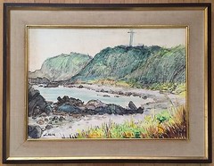 Japanese SANZO WADA (1883-1968) Original PEN & INK WATERCOLOR Painting on PAPER