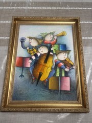 „Musicians“ Oil Painting Signed By Joyce Roybal Framed