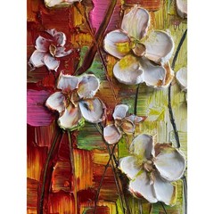 Original Palette Knife Abstract textured white flowers Painting 18″x24″
