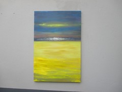 Canola Field, Seaside2 120×80 Abstract Landscape Pasty Original Oil Painting Blue Yellow
