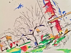 Listed Artist George K. Shortess Signed Ink & Oil Painting w/ Provenance c. 1990