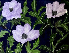 PAINTING WATERCOLOR 11X14 DOUBLE MAT 16X20 FLOWER POPPY LAVENDER PURPLE ORIGINAL