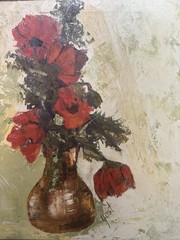 Original Oil Painting Signed Yost Red Floral Still Life Framed Impressionist
