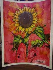 Joaquin Baldazo original abstract Sunflower watercolor and ink