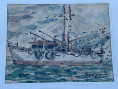 PARRINO ORIGINAL WATERCOLOR PAINTING FISHING BOAT NAUTICAL SEASCAPE SIGNED ART