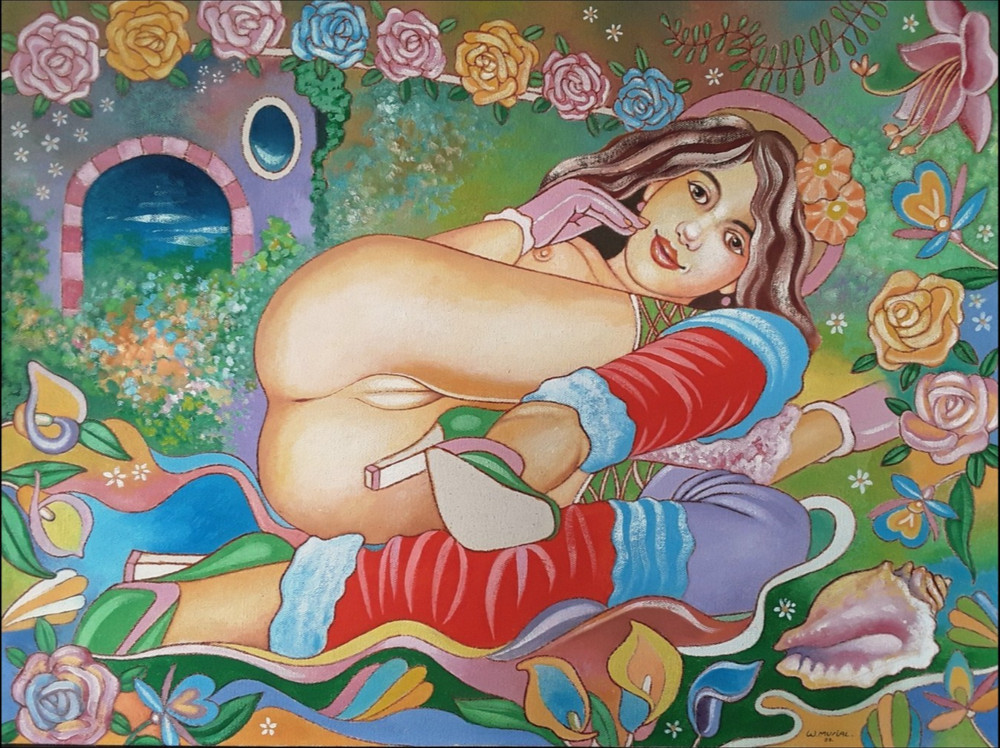 Erotic, oil on canvas on hardboard 60 x 80 cm, „Springtime“, Lovely Lisa Art.