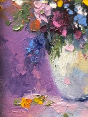 Original Oil Painting in wooden Frame Flowers in a Vase Bouquet Miniature 6×4 in