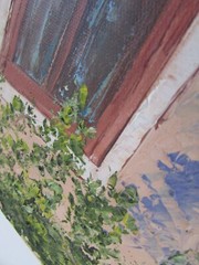 Signed Oil Painting Provence French Landscape Doorway & Blue Chair