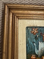 Pair of Vintage Folk Art Miniature Italian? Oil on Board Still Life Paintings