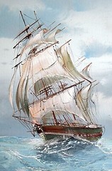 Orig. Oil Painting SAIL/CLIPPER SHIP Full-Sails 28″x24″ Framed Signed -Dramatic!