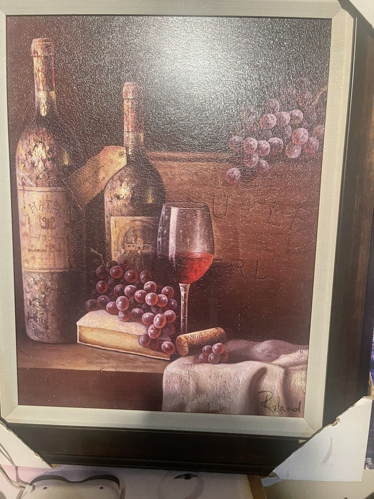 Authentic ￼Signed Marie Fredrique Painting Wine Grapes 19×23 Inches
