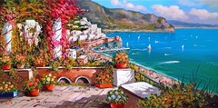 AMALFI PAINTING ITALY SEA PANORAMA by PAINTER SANNINO ITALIAN Italien malerei