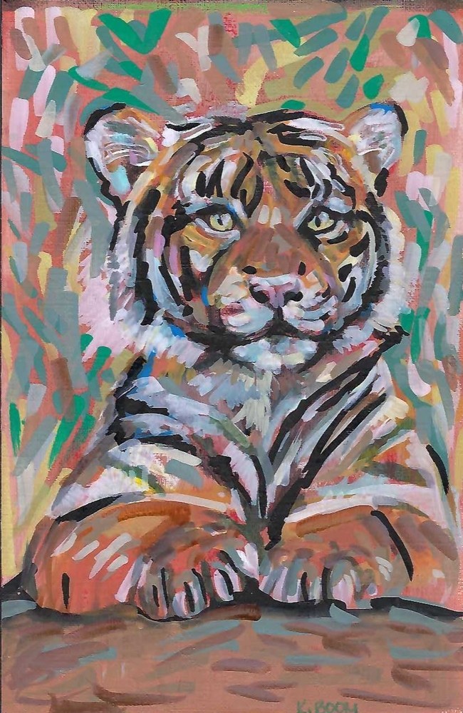 Original Canvas Paper Tiger Painting Wild Animal Impressionist Wall Art K. Boom