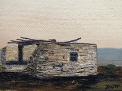 Jo Ott – The Old Homestead – New Mexico Sunset Oil Painting on Masonite: 21×25
