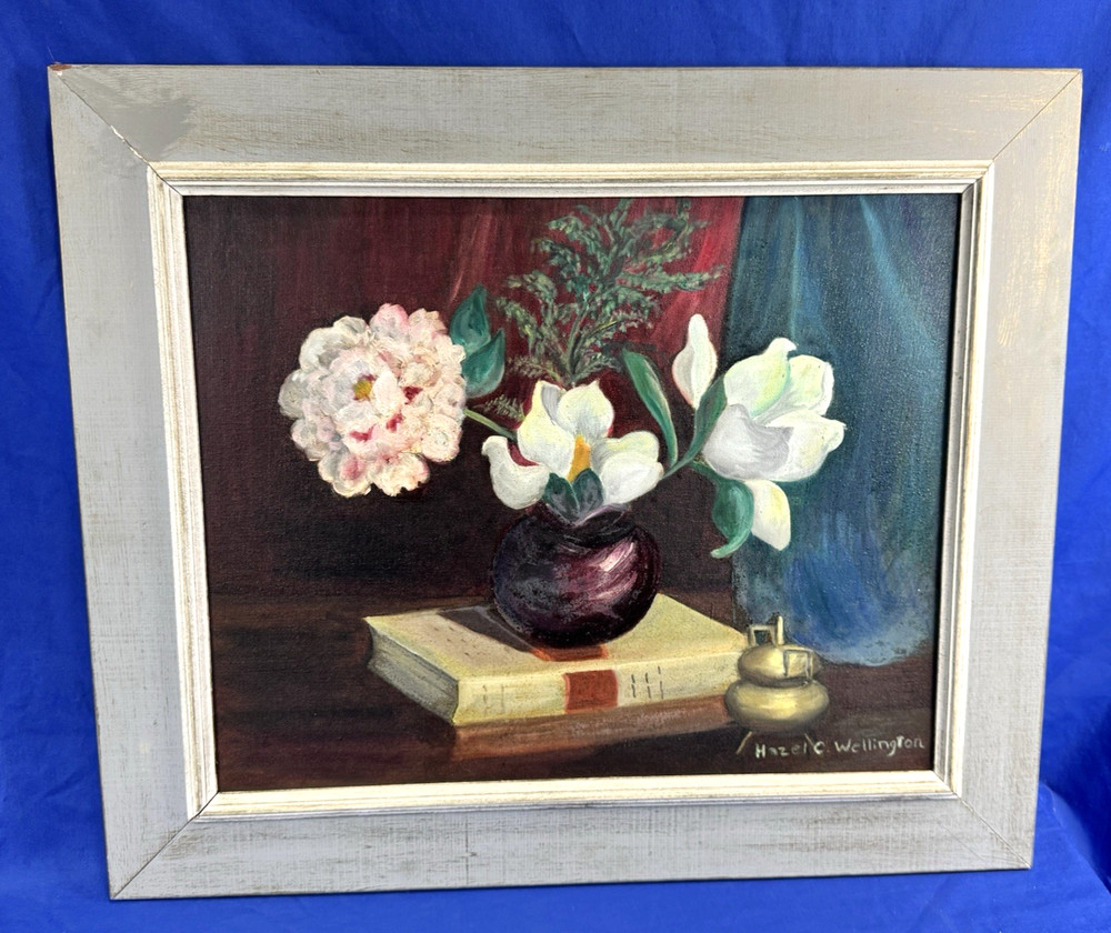 for rockme222 C.1965 Oil on Canvas Stretcher STILL LIFE 20×16 Hazel Wellington