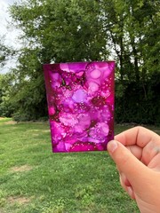 ACEO #058, by Sadie, age 11, Alcohol Ink purple, Hand Painted