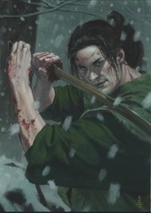 Original art! Riccardo Federici Signed Samurai Oil Painting Commission A4