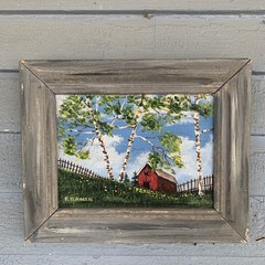 R. Baker Framed Signed Barn, Countryside Oil Painting on Canvas 5×7” RUSTIC #S7