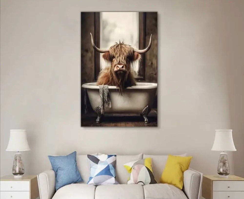 Hand painted Canvas Wall Art Highland Cow and 11.8″ x 17.7″