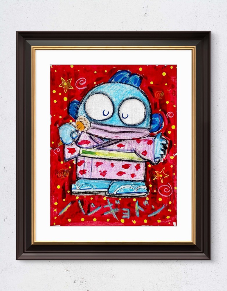 Colorful Modern Art Sanrio Hangyodon 14×11 Original Acrylic Painting on Paper