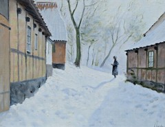 Niels Walseth Winter Landscape With Woman Snow Oil On Canvas Original Signed