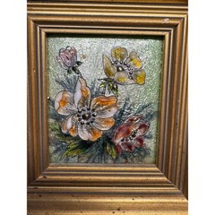 Vintage Enamel on Copper Signed Rene “R.” Bonhomme Gilded Framed Painting 4.5×5