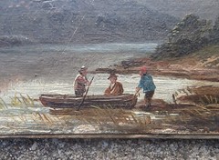 OLD NY ESTATE Oil Painting ROMANTICISM ARTIST Boating Party HUDSON RIVER SCHOOL