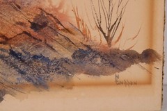 Antique Small Landscape Watercolor Painting Signed M E Whitten