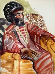 Watercolor Painting African Male Portrait Artist Joan Perry Original Vintage Art