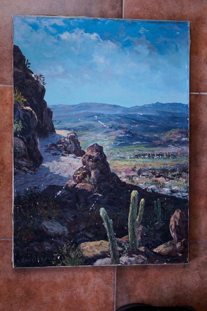 SEGUNDO HUERTAS Vtg oil landscape painting Listed Argentinian NY Artist Signed