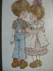 Sarah Kay Print Reproduction 3-BILDER Together Figures Children Antique Sign