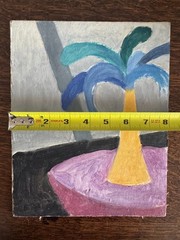 Vintage Painting Acrylic Cardboard Still Life Feathers Vase Peter Feldman