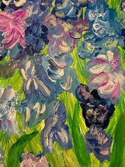 Original Painting Impressionism Iris Field with Pond 24×30″ Acrylic On Canvas