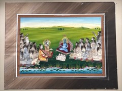 “Krishna” Hindu Mughal Antique Painting Indian Mystic Ceremony Persian Signed