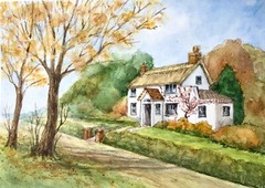 Original new watercolor painting ”Autumn in countryside” $65 Home decor Art