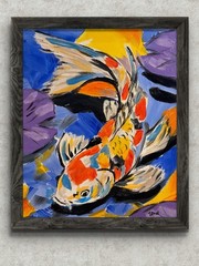 Koi Fish Painting 11×14 Original Colorful Abstract Pond Expressionist Art