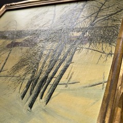 Erik Lönsjö Swedish Oil/canvas Landscape Painting On Carved Frame Needs Cleaning