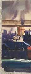 R G Smith ROBERT GRANT Original WATERCOLOR Painting SHIPS HARBOR TUG BOAT VTG