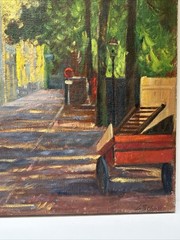 Antique Impressionist Painting Urban Landscape City Streets Wpa Large Oil Scheu